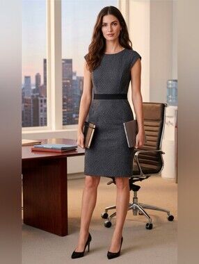 Tailored J. Crew Sleeveless Sheath Dress in Navy & Black 100% Wool Womens Size 0